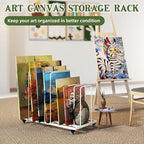 Art Canvas Storage Rack, Art Storage with Wheels, Adjustable Art Storage Easel Display Stands for Canvas Boards, Panel, Crafts Drying & Print Racks,Frame,White