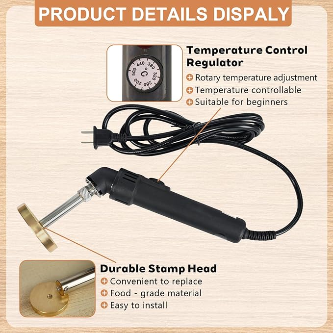 Terwex Custom Electric Branding Iron for Wood, Black Temperature-Controlled Wood Branding Iron Personalized Metal Stamp, Logo Branding Irons Letter Stamp for Leather Food, Woodworking Tools(1.5")