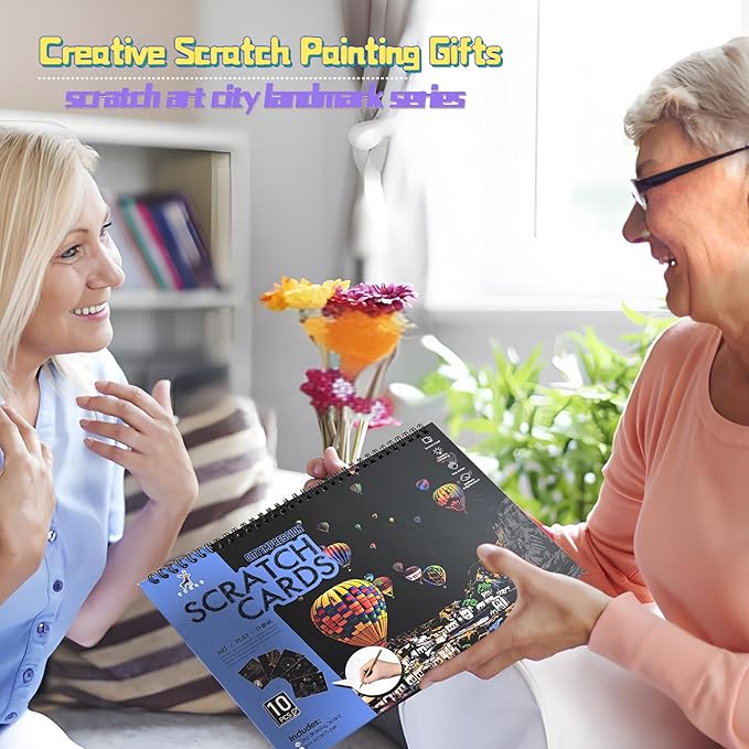 Scratch Art Book for Adults-Landmark Building Scratch paper|Scratch Painting Paper Craft Kit|Creative Foil Engraving Scratch Art|Scratch City Series Books for Travel Lovers,Craft Lovers(City Series 2)