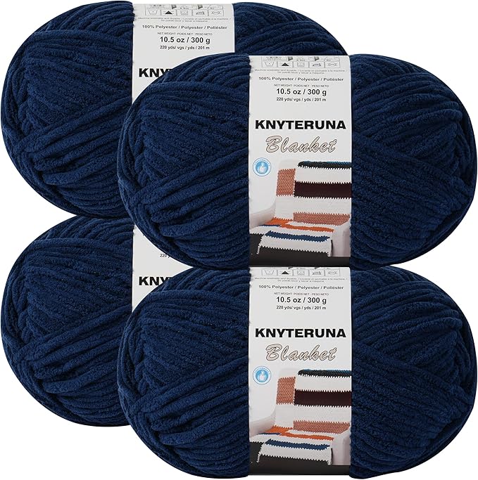 #6 Super Bulky Blanket Yarn for Crocheting - 4 Skeins(Each 10.5oz/300g, 220yds/201m), Chunky Chenille Thick Plush Big Soft Yarn for Crocheting Knitting Blankets, Navy Blue