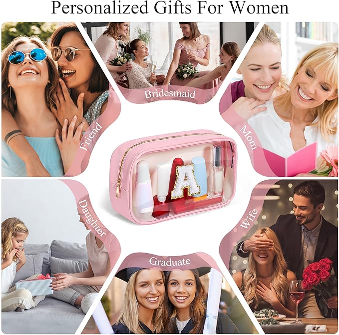 YOOLIFE Christmas Stocking Stuffers | Travel Toiletry Bag | Pink Clear Makeup Bag for Teen Girls Kids Cosmetic Bags for 5 6 7 8 9 10 11 12 13 Year Old Birthday Gifts for Girls Initial D