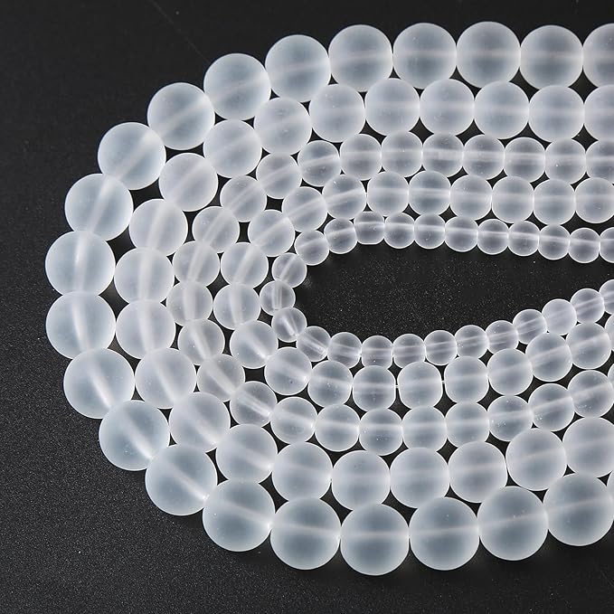 32pcs 12mm Frost White Crystal Glass Beads for Jewelry Making Round Loose Beads DIY Bracelets Necklaces Crystal Energy Healing Stone Beads 15" (12mm, Frost White Glass)