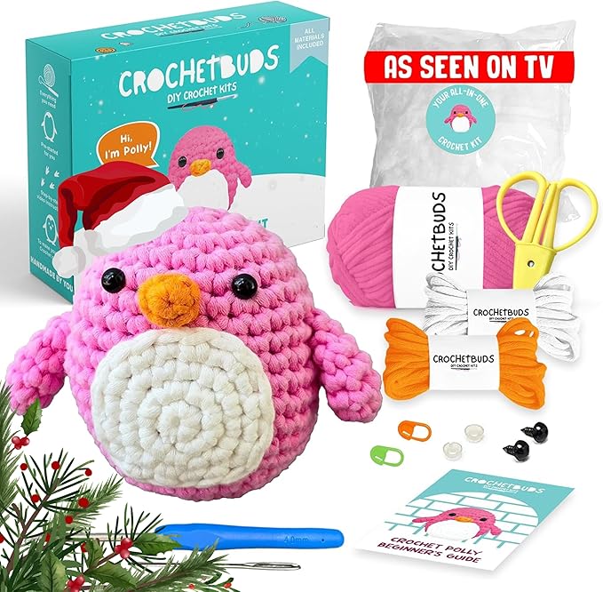 Penguin Crochet Kit | for Beginners, Couples, Date Night, Kids, Adults, Anime, & Animal Lovers | DIY Gift Kit | Instructions, Yarn, Hook, Pattern, Video & Written Tutorial | Arts & Crafts for Adults