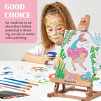 Falling in Art Tabletop Easel Set, Portable Wooden Art Easel Painting Kits for Kids, Easel for Painting Canvases, Including 12 Colors Acrylic Paints, 10 Paintbrushes and 4 Canvas Panels, Pink