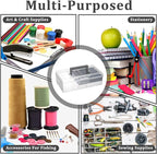 JUXYES 2 Pack Plastic Carry Storage Box with Removable Dividers, Clear Art Craft Supply Storage Bin Sewing Box with Handle Lid, 2 Layers Stationery Storage Case for School/Office Supplies Gray