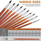 DUGATO Artist Paint Brush Set (10 Sizes) - Fine Tip Round Synthetic Brushes for Watercolor, Acrylic, Gouache, Oil Painting & Crafts - Professional Quality Art Supplies