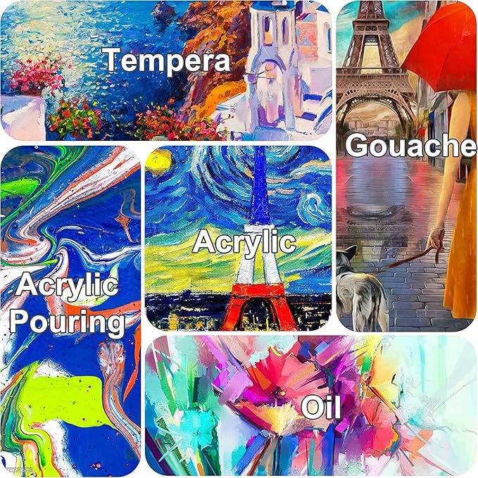 Stretched Canvases for Painting 16x20 Inch 5-Pack, 10 oz Triple Primed Acid-Free 100% Cotton Blank Canvas, Rectangular Canvas for Oil Paint Acrylics Pouring & Wet Art Media, Pour Painting