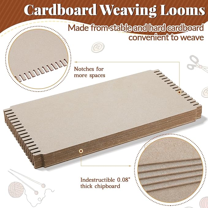 Pajean 24 Pack Cardboard Weaving Looms Weaving Wide Notch Loom Boards Loom for Beginners Knitting Sewing Crochet Basket Jewelry Arts Crafts, 6-1/2 x 13 Inch