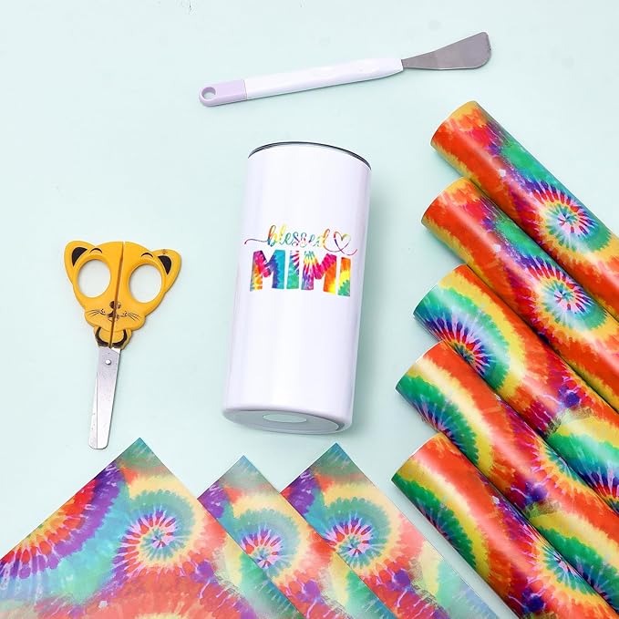 Tintnut Tie Dye Permanent Vinyl - 8 Sheets 12inchesx10inches Swirl Pattern Adhesive Vinyl Seamless Colorful Permanent Vinyl Sheets Self Adhesive Vinyl Compatible with Cricut or Silhouette, 871686