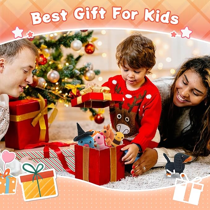 Leozzef DIY Crochet Kit for Beginners, 6 Cute Animal Crocheting Kits with Yarn, Hooks & Step by Step Videos, 2026 Easy DIY Craft for Adults & Kids, Handmade Plush Craft Gift for Crochet Lovers