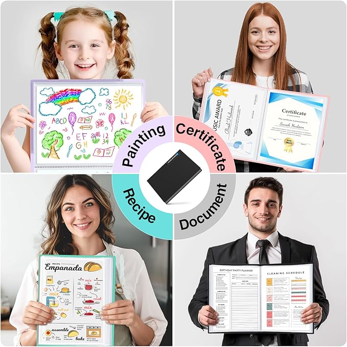 Sooez Art Portfolio 9x12, 30 Pockets with 30 Black Paper, Binder with Plastic Sleeves, Display 60 Pages, Presentation Book for Artwork, Folders Binder for Office School