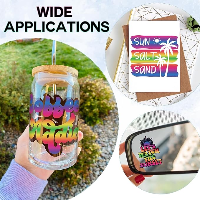 Tintnut Rainbow Permanent Vinyl - 8 Sheets 12"x10"Gradient Patterned Permanent Adhesive Vinyl for Cutting Machine, Home Decor Self Sticker