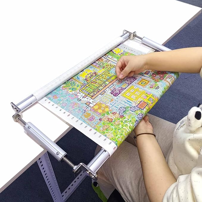 Couple Embroidery Art Embroidery Clip Frame 60cm Cross Stitch 4 Slot Presser Heavy Duty Embroidery Bandage Embroidery Frame Needlepoint Frame Embroidery Scroll Frame Embroidery Frames (Silver)