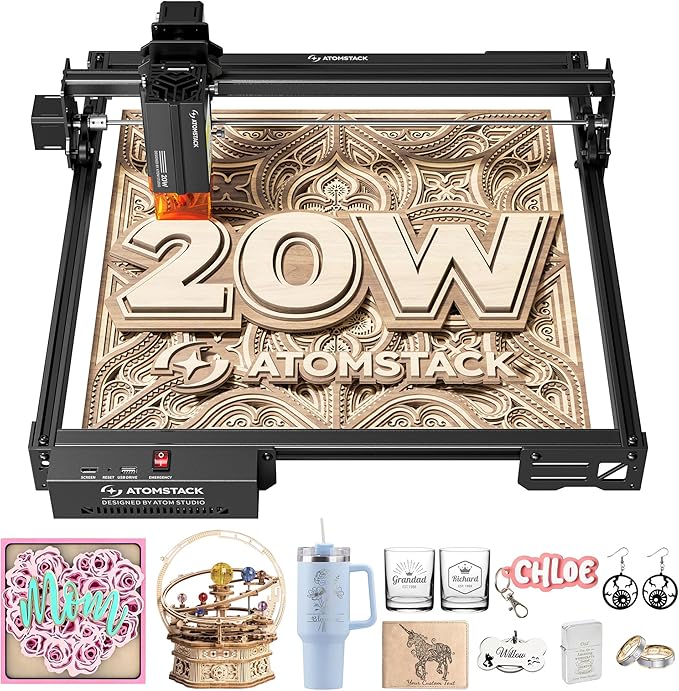 ATOMSTACK 20W Laser Engraver, A20 PRO V2 Laser Cutter, High Accuracy Laser Engraving Machine for Personalized Gifts, Business Cards, Wood, Metal, Acrylic, Leather