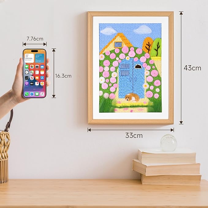 clberni Punch Needle Kit, Punch Needle Embroidery kit, Needlepoint Kits for Adults, Matching 12x16 inches Photo Frame Hanging on Wall as Home Decor