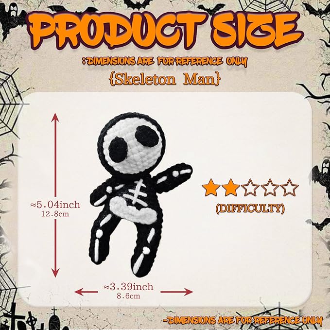YAMAXIN Skeleton Crochet Kit for Beginners – DIY Yarn Kit with Video Tutorial, Tools & Instructions – Halloween Amigurumi Plush Craft Gift for Adults & Kids (Skeleton Doll)