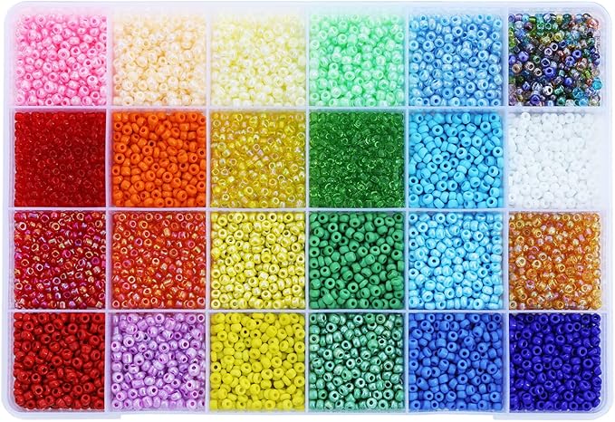 Size 8/0 Seed Beads 24 Colors About 7800pcs in Box, 3mm Seed Beads for Jewelry Bracelet Earing Necklace Making