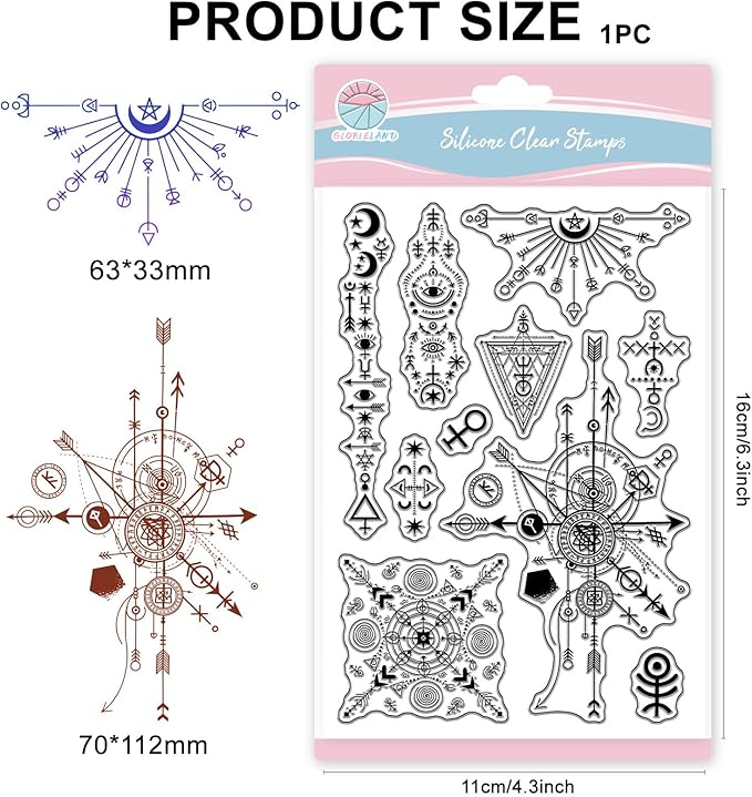 GLOBLELAND Mystical Symbols Background Clear Stamps for Card Making Vintage Background Silicone Clear Stamps Transparent Stamp Seal for DIY Scrapbooking