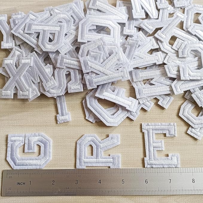 1.9 inch Iron on Letter Patches 78 Pieces, A-Z Embroidered Alphabet Patches for Clothing Jackets Hats Backpacks Jeans White