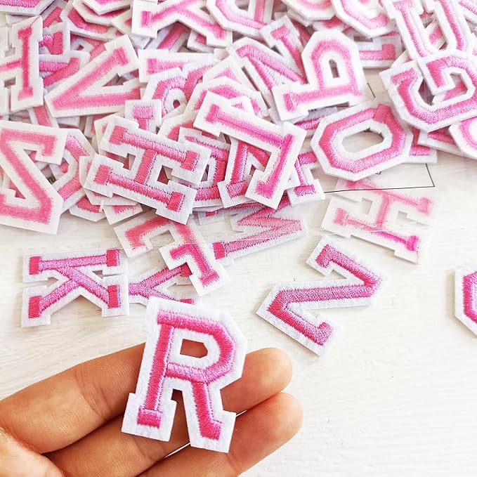 1.3 inch Iron on Letter Patches 78 Pieces, A-Z Embroidered Alphabet Patches for Clothing Jackets Hats Backpacks Jeans Pink