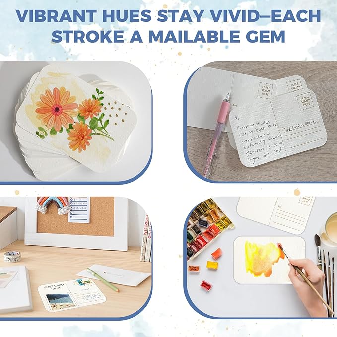 50 Cards Watercolor Postcards Blank 4 x 6 inch,140lb/300gsm, Acid-Free Heavyweight Art Paper with Hot Stamping Font Technology for Painting, DIY, Mailing, Invitations, Greeting Cards