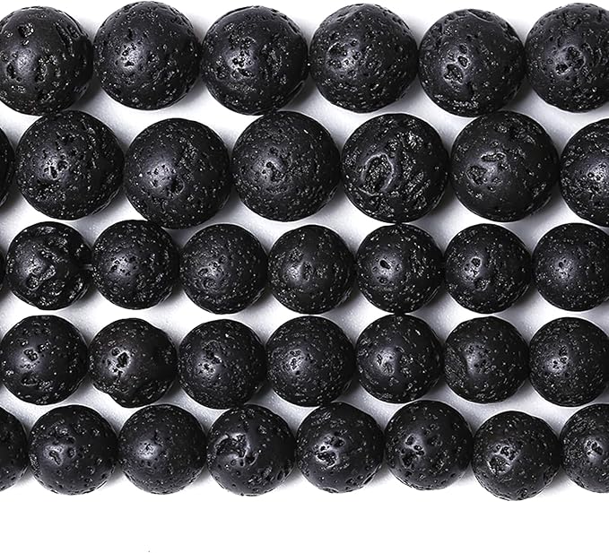 4MM 180pcs Natural Stone Beads Black Volcanic Lava Gemstone Round Loose Beads for Jewelry Making Bracelet 2 Strands 32"