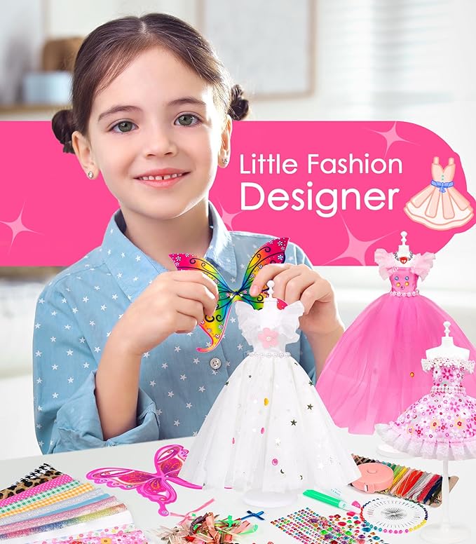 YEETIN Fashion Designer Kit for Girls – DIY Sewing & Arts Craft Kit with 5 Mannequins, Doll Clothes Making Set, Learn to Sew, Creative Gift for Girls Ages 6-12