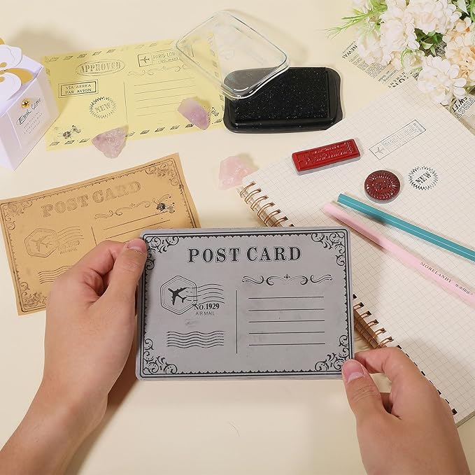 GLOBLELAND Vintage Postcard Cling Rubber Stamp Postage Postmark 7.1x8.7inch Cling Stamps Embossing Stamp Seal for DIY Scrapbooking and Card Making Paper Craft Decor