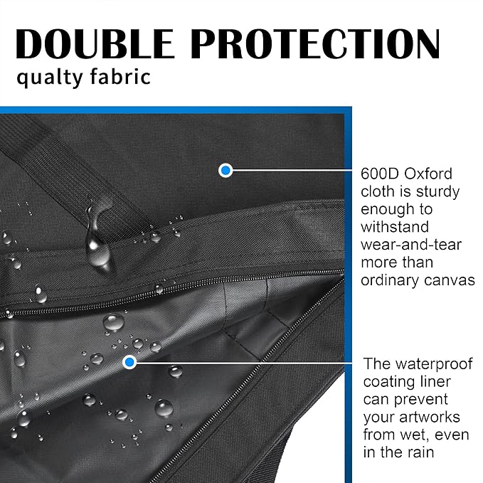 JJRING Dacron Light Weight Art Portfolio Tote Bag, 25'' x 37'' for 24'' x36'' Black Carrying Storage Case For Poster, Sketching, and Drawing