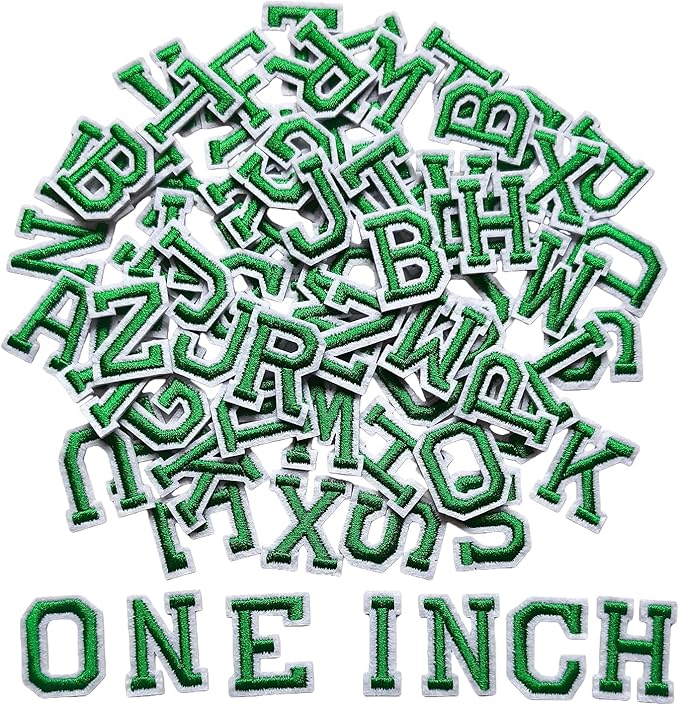 1 inch Iron on Letter Patches 78 Pieces, A-Z Embroidered Alphabet Patches for Clothing Jackets Hats Backpacks Jeans Green