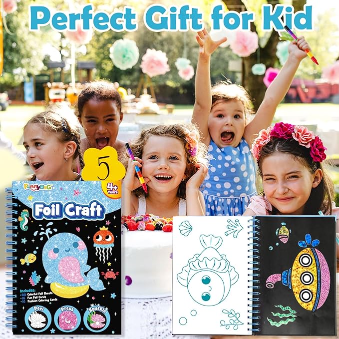 FUNNYB&G Foil Art Craft for Kids - Christmas Crafts Gift Party Favors Stocking Stuffers for Kids Fun Art Supplies Creative Birthday Gift Travel Toys for Girls Boys 4 5 6 7 8 9 Years Old(Ocean)