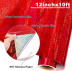 Girafvinyl Holographic Vinyl 12' x 10FT Glitter Vinyl Permanent Adhesive Roll - Red Holographic DIY Home, Car Decorations, Tumbler