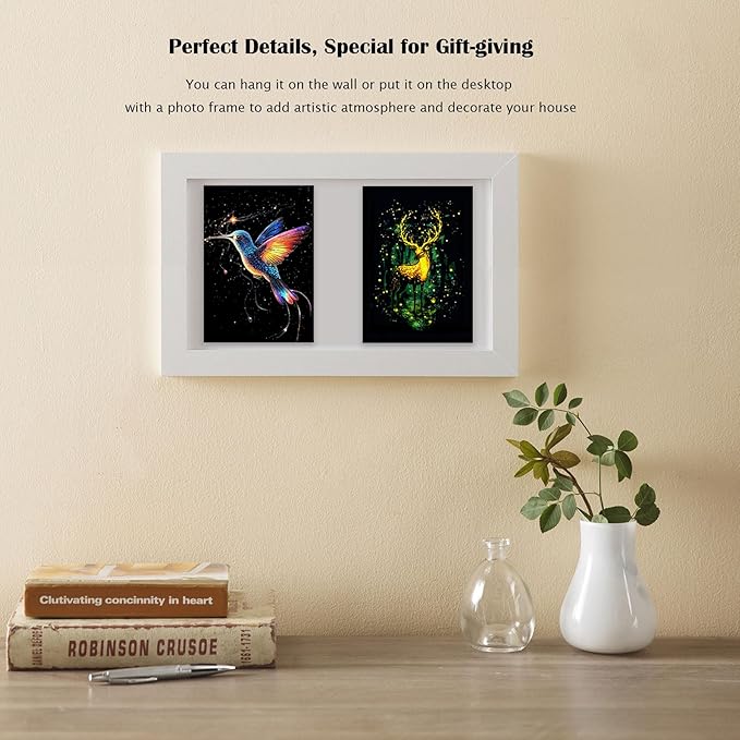 Scratchboard Art for Adult Luminous Scratch Painting Kits, A5 Scratch Art Rainbow Painting Paper 8 Sheet with 4 Tools, Scratchboard for Teens & Adults, Fun Creative Craft Toy/Gifts/Decor, Animals