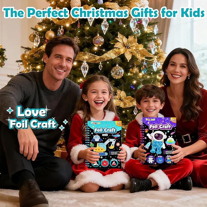 FUNNYB&G Foil Art Craft for Kids - Christmas Crafts Gift Party Favors Stocking Stuffers for Kids Fun Art Supplies Creative Birthday Gift Travel Toys for Girls Boys 4 5 6 7 8 9 Years Old (Vehicle)