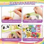 Caydo 8-in-1 Cross Stitch Kit for Beginners Kids, Includes 8 PCS Plastic Canvas with Pre-Patterns, 13 Colors Threads, Instructions, Embroidery Needles for Beginners Sewing