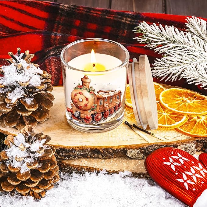 Ziliny 10 Pcs Gingerbread Man Christmas Glass Candle Jars Empty Containers Bulk 7 oz Glass Jars with Cork Lids Tins for Xmas Holiday Candle Making Storing Biscuits Tea Party Favors