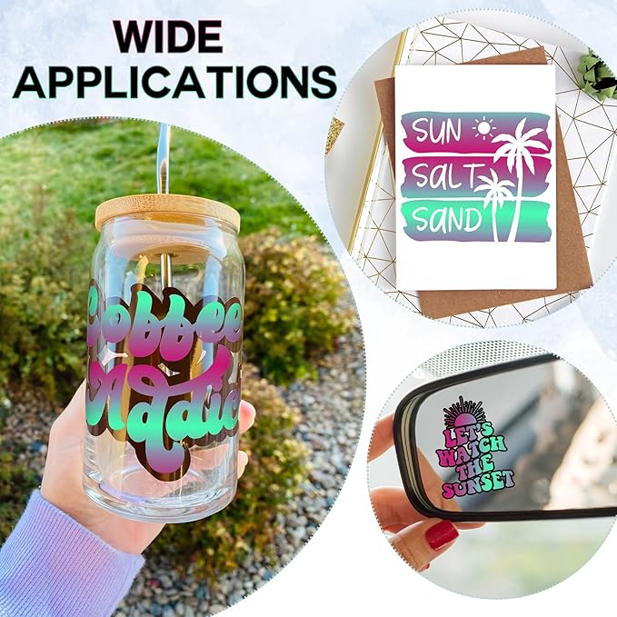 Tintnut Pink Blue Permanent Vinyl - 8 Sheets 12"x10"Gradient Adhesive Self Sticker, Ombre Glossy Self Sticker Water Proofing Vinyl Compatible with Cricut Or Silhouette