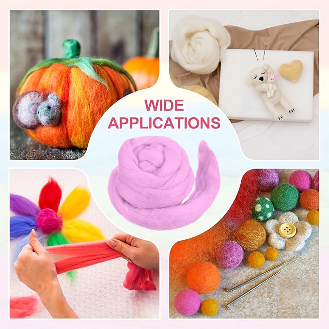 MECCANIXITY Wool Roving Yarn Soft Felting Wool 50g/1.76oz Pure Chunky Roving Yarn for Needle Felting Knitting Blanket Spinning Weaving Art DIY Craft Dark Pink