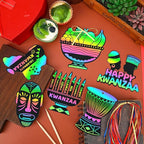 JULMELON 36 PCS Kwanzaa Crafts for Kids, Kwanzaa Magic Rainbow Scratch Art Paper Cards Kwanzaa Gifts for Students School Classroom Activities DIY Crafts Party Favors