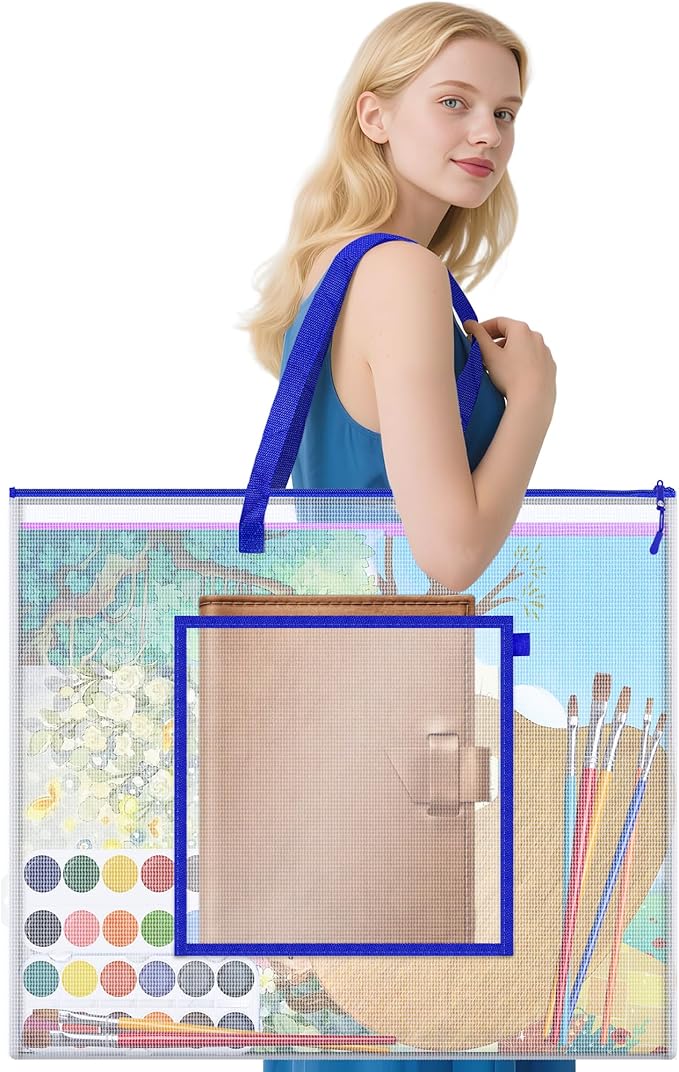 Large Poster Storage Bag, 25" x 19" Art Portfolio Bag with Pocket for Poster, Cutting Mats, Scrapbook, Keepsake - Waterproof Art Bag for Classroom Home Office Outdoor
