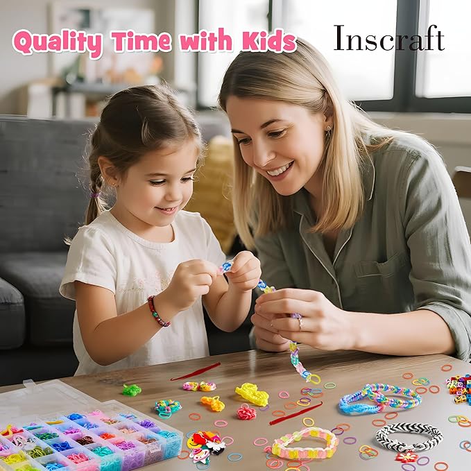 INSCRAFT 21850+ Rubber Loom Bands Refill Kit, 41 Colors Rubber Bands with 400 S-Clips, 280 Beads, 5 Crochet Hooks, Tassels and More, Bracelet Making Kit for Girls Boys Kids Birthday Gift