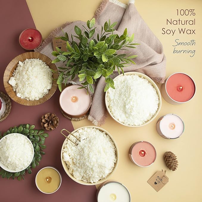 Hearth & Harbor Soy Candle Wax for Candle Making - Natural Soy Wax for Candle Making 12.4 oz Bag, Premium Soy Wax Flakes, 50 Cotton Candle Wicks, 50 Wick Stickers, & 2 Centering Devices
