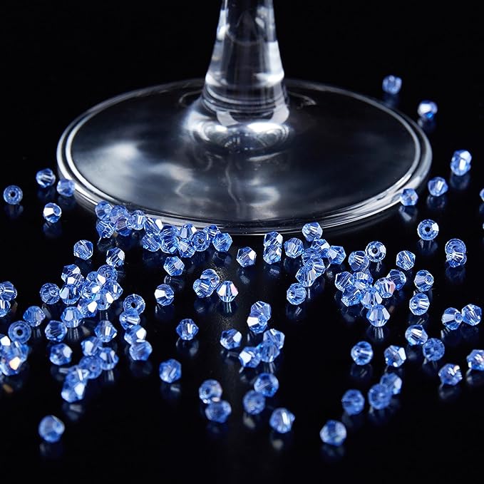 1200PCS 3mm Bicone Crystal Glass Beads for Jewelry Making, Sparkling Mini Beads for Suncatchers, DIY Bracelets & Craft Projects (Light Blue)
