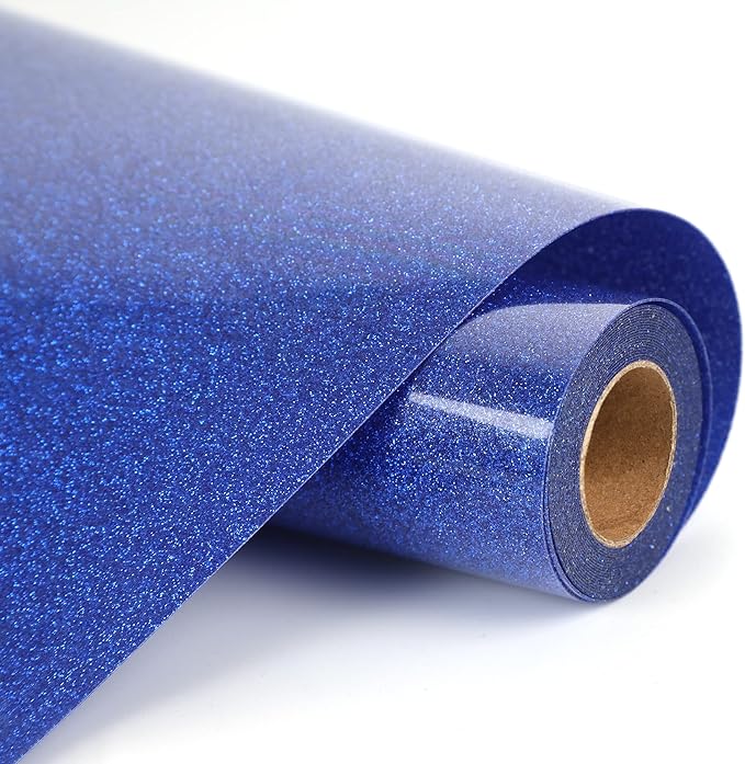 Blue Glitter HTV Heat Transfer Vinyl Rolls12inch by 9feet PU Stretch Iron on Vinyl HTV Vinyl for T-Shirt for Silhouette and Cameo (9Ft, Z1-Glitter Blue)
