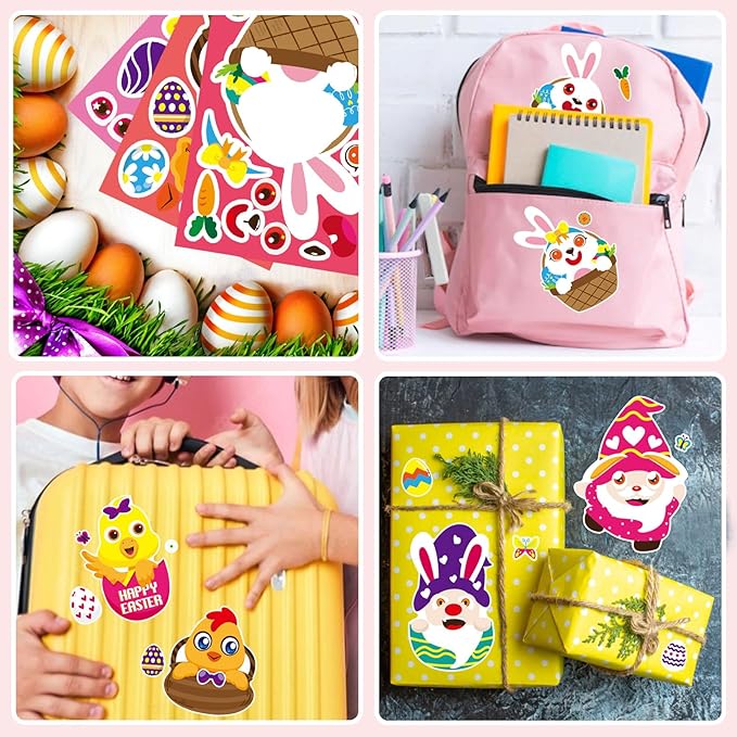 36 PCS Make a Face Stickers for Kids Make Your Own Stickers with Easter Chick Bunny Sheep Egg Pattern for Boys Girls Children Party Supplies Exchange Gifts(12 Design)