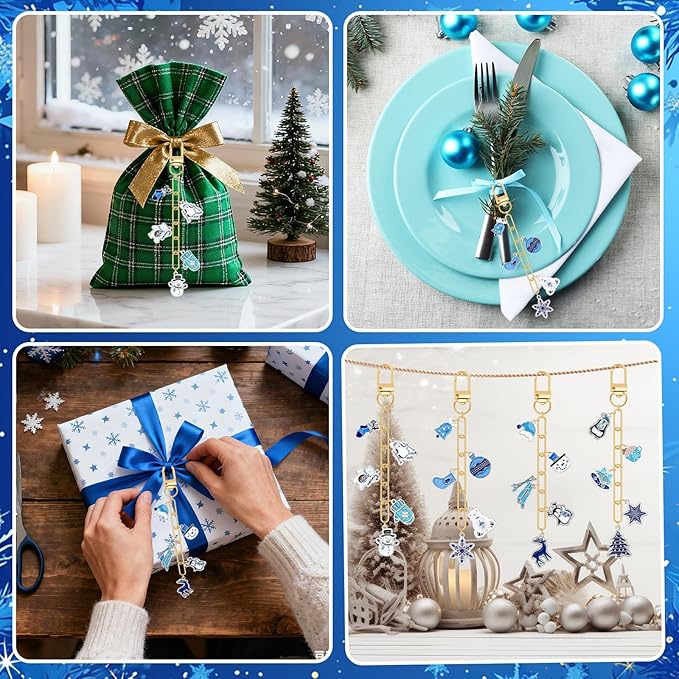 AUGSUN 189 Pcs Christmas Winter Keychain Making Kit, Charm Jewelry Chain 60 Charms 12 Keychain Clips Hooks 15 Extender Chains 100 Jump Ring and Jewelry Plier for DIY Crafts Accessories Holiday Gifts