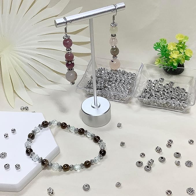 Silver Spacer Beads for Jewelry Making - Flat, Small Seed Beads for Bracelets, Necklace & Earrings - 500pcs Bulk Tibetan Silver Jewelry Set
