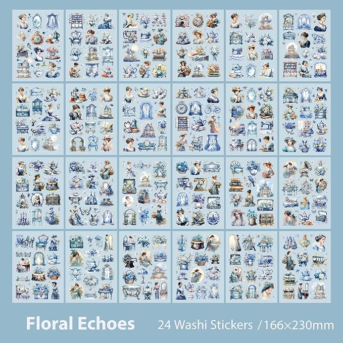 Snycler Sticker Book - 24 Sheets Vintage PET Stickers for Scrapbooking, Junk Journaling, Ephemera, and Decorative Crafts - Pre-Cut Floral Design Stickers Vintage-8
