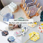 24 Pack Ceramic Tiles for Crafts with 2 Holders, White Unglazed Blank Ceramic Coasters with Self-Adhesive Cork Backing Pads for Acrylic Pouring, Painting, Make Your Own DIY Coasters (Hexagon)