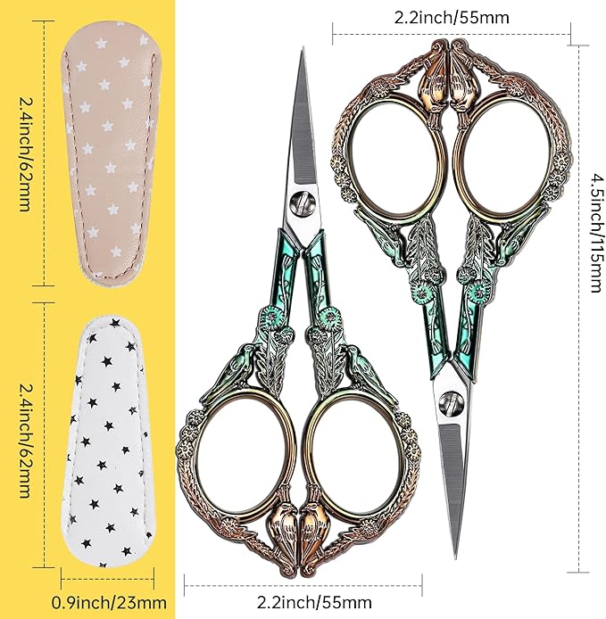 Small Embroidery Scissors with Cover -Cute and Comfortable handles with Sturdy and Sharp Tips for Precise Cutting, Perfect Size for Keeping in Your Sewing and Craft Supplies Kit